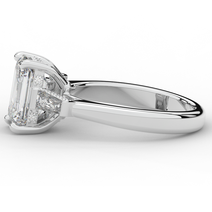 3.45CT.TW EMERALD CUT LAB DIAMOND 3 STONE ENGAGEMENT RING - Nazarelle