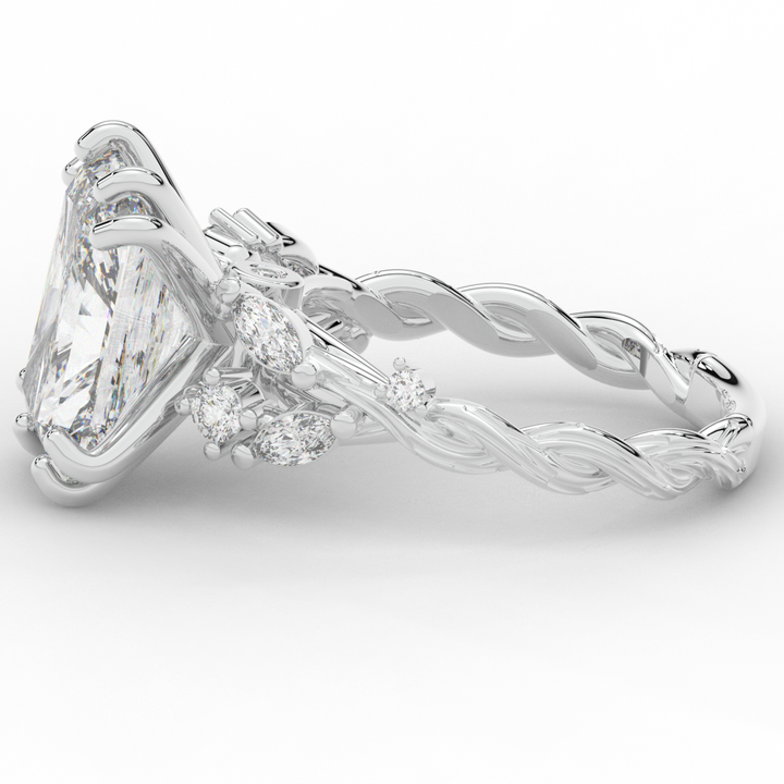 5.30CT.TW RADIANT LAB DIAMOND STYLIZED VINE AND TREE BARK FINISH ENGAGEMENT RING - Nazarelle