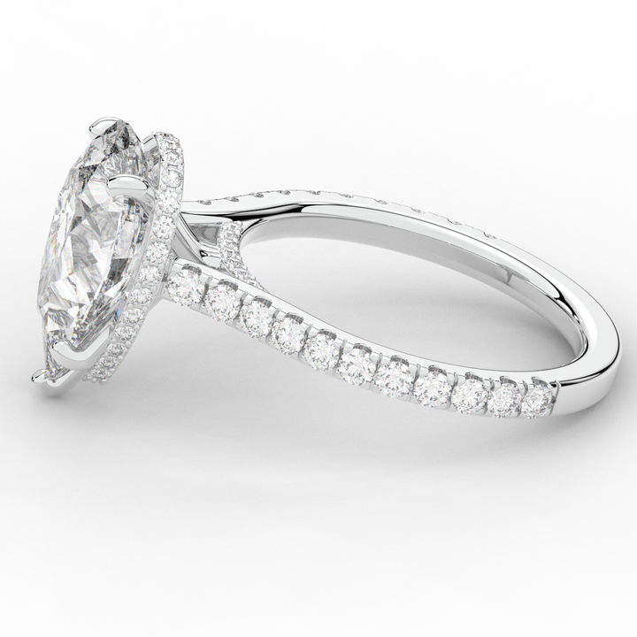 4.60CT.TW PEAR LAB DIAMOND UNDERHALO SOLITAIRE ENGAGEMENT RING - Nazarelle