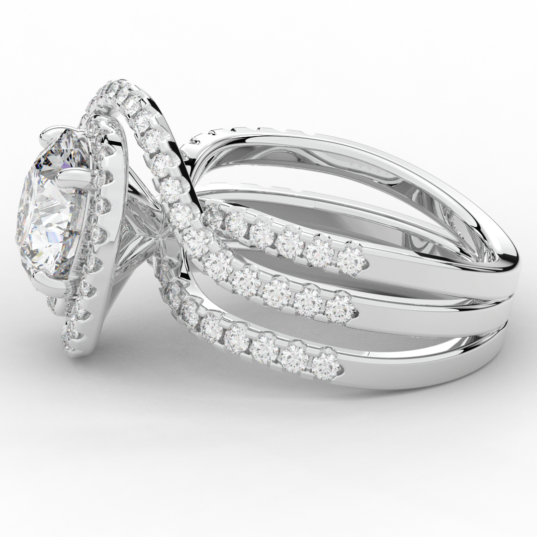 3.90CT.TW ROUND LAB DIAMOND TWIST HALO ENGAGEMENT RING - Nazarelle
