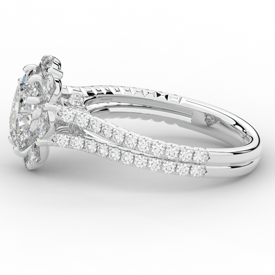 2.30CT.TW OVAL LAB DIAMOND HALO SPLIT SHANK ENGAGEMENT RING - Nazarelle