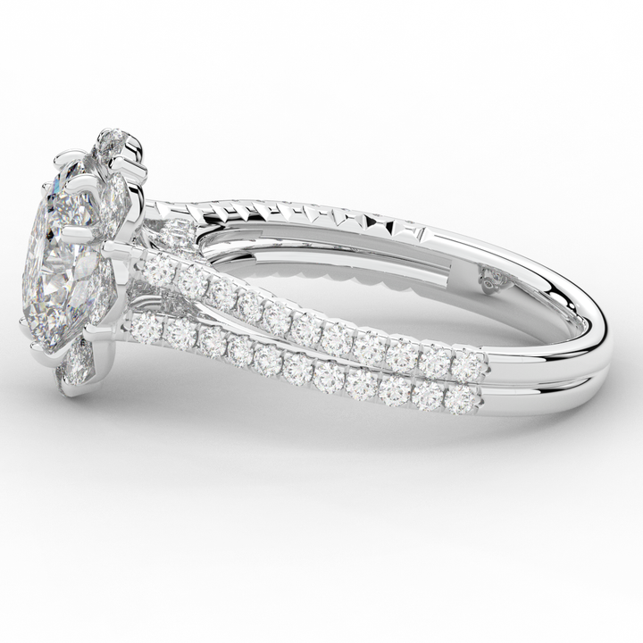 2.30CT.TW OVAL LAB DIAMOND HALO SPLIT SHANK ENGAGEMENT RING - Nazarelle
