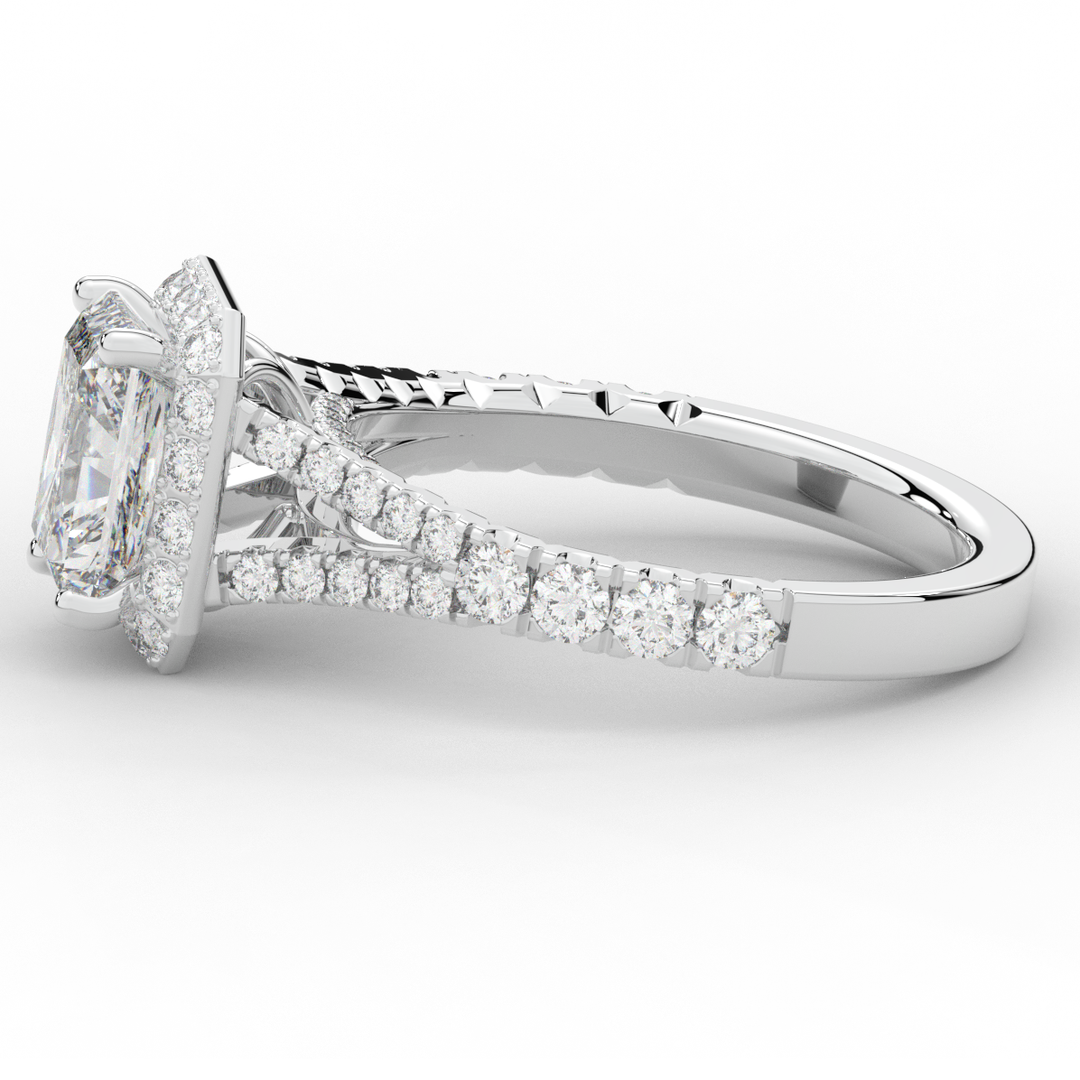 2.60CT.TW RADIANT LAB DIAMOND SPLIT SHANK HALO ENGAGEMENT RING - Nazarelle