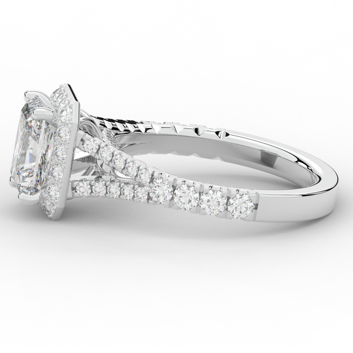 2.60CT.TW RADIANT LAB DIAMOND SPLIT SHANK HALO ENGAGEMENT RING - Nazarelle