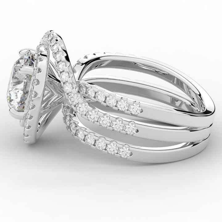 3.90CT.TW ROUND LAB DIAMOND TWIST HALO ENGAGEMENT RING - Nazarelle