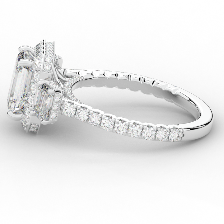 3.20CT.TW EMERALD CUT LAB DIAMOND 3 STONE ENGAGEMENT RING - Nazarelle