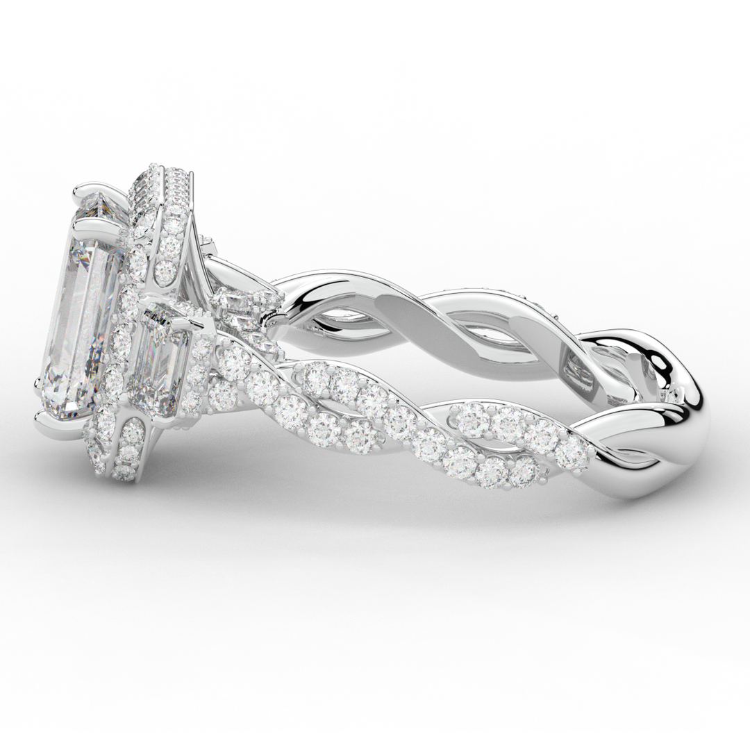 4.70CT.TW EMERALD CUT LAB DIAMOND 3 STONE ENGAGEMENT RING - Nazarelle