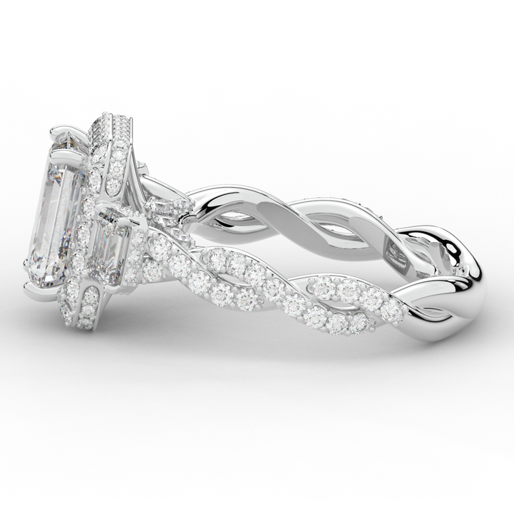 4.70CT.TW EMERALD CUT LAB DIAMOND 3 STONE ENGAGEMENT RING - Nazarelle