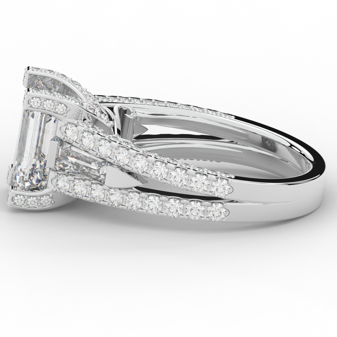4.60CT.TW EMERALD CUT LAB DIAMOND SPLIT SHANK ENGAGEMENT RING - Nazarelle