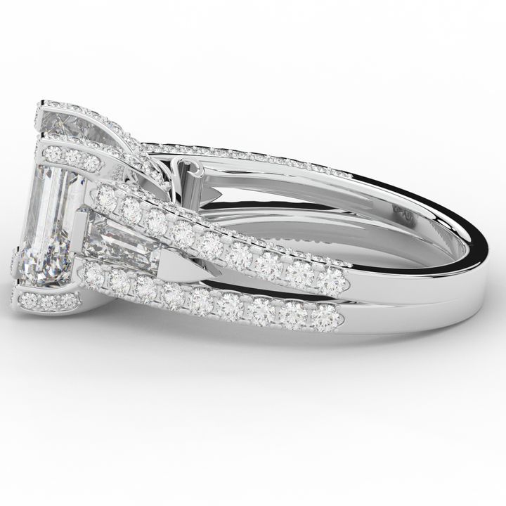 4.60CT.TW EMERALD CUT LAB DIAMOND SPLIT SHANK ENGAGEMENT RING - Nazarelle