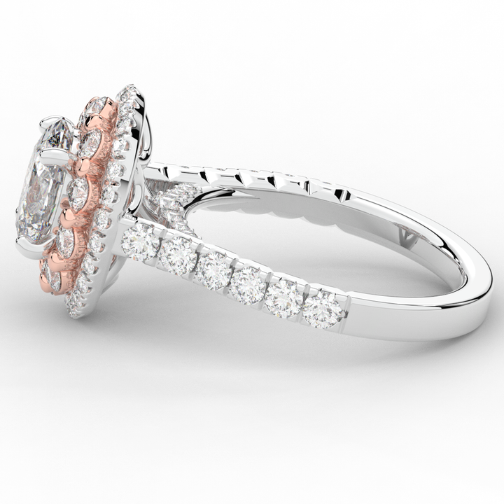 3.30CT.TW OVAL LAB DIAMOND DOUBLE HALO TWO TONE ENGAGEMENT RING - Nazarelle