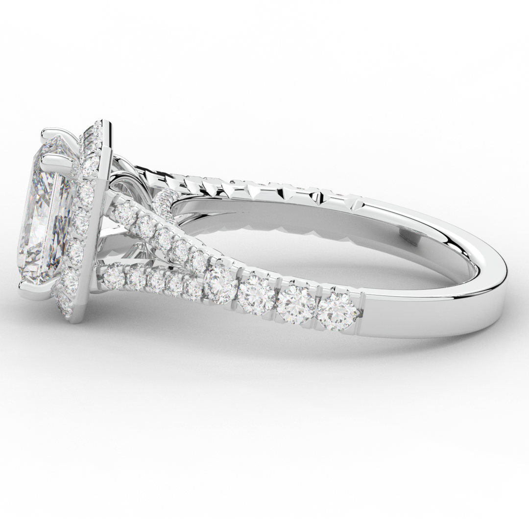 2.60CT.TW RADIANT LAB DIAMOND SPLIT SHANK HALO ENGAGEMENT RING - Nazarelle