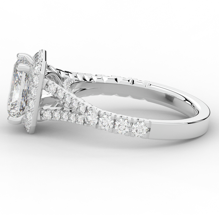 2.60CT.TW RADIANT LAB DIAMOND SPLIT SHANK HALO ENGAGEMENT RING - Nazarelle