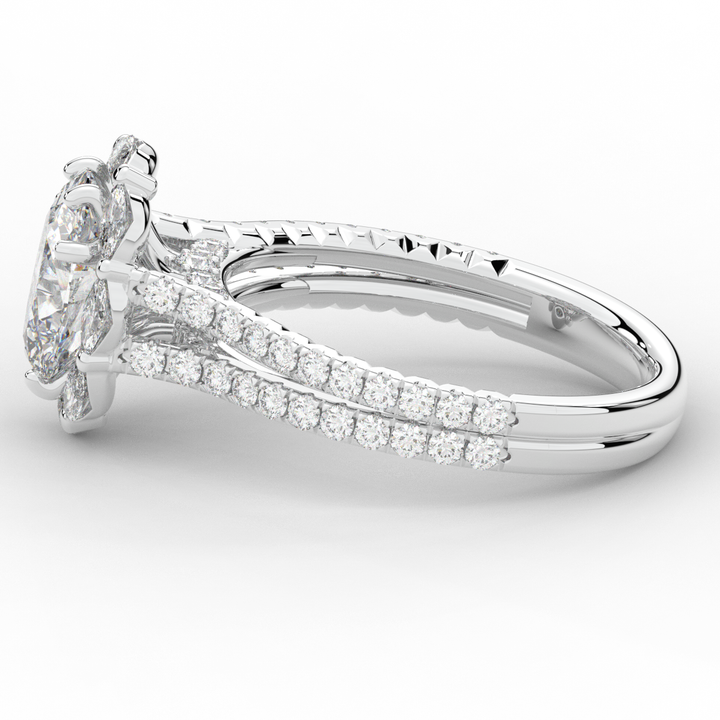 2.30CT.TW OVAL LAB DIAMOND HALO SPLIT SHANK ENGAGEMENT RING - Nazarelle
