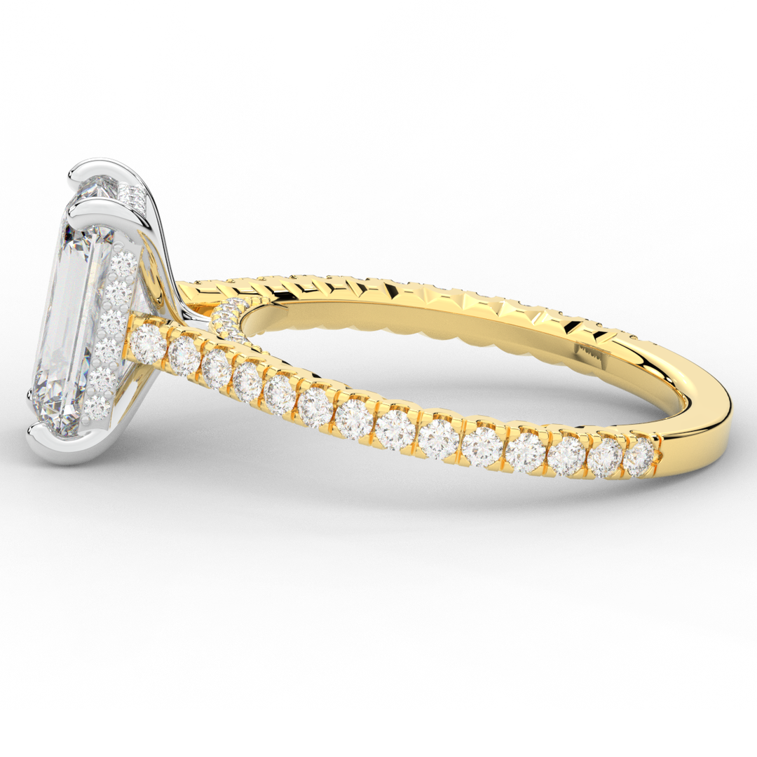 3.50CT.TW EMERALD CUT LAB DIAMOND UNDERHALO SOLITAIRE TWO TONE ENGAGEMENT RING - Nazarelle
