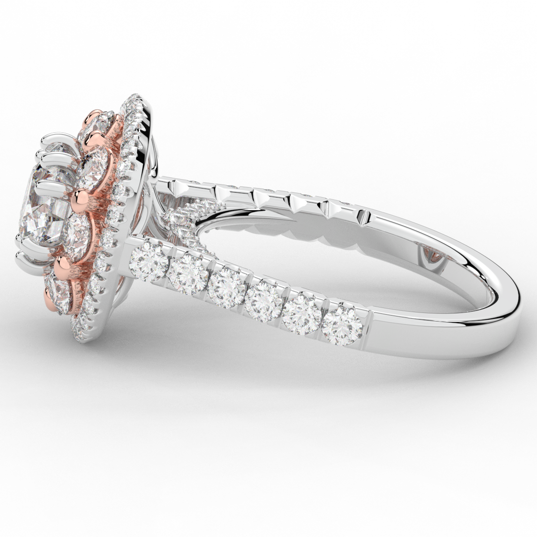 2.70CT.TW ROUND LAB DIAMOND DOUBLE HALO TWO TONE ENGAGEMENT RING - Nazarelle