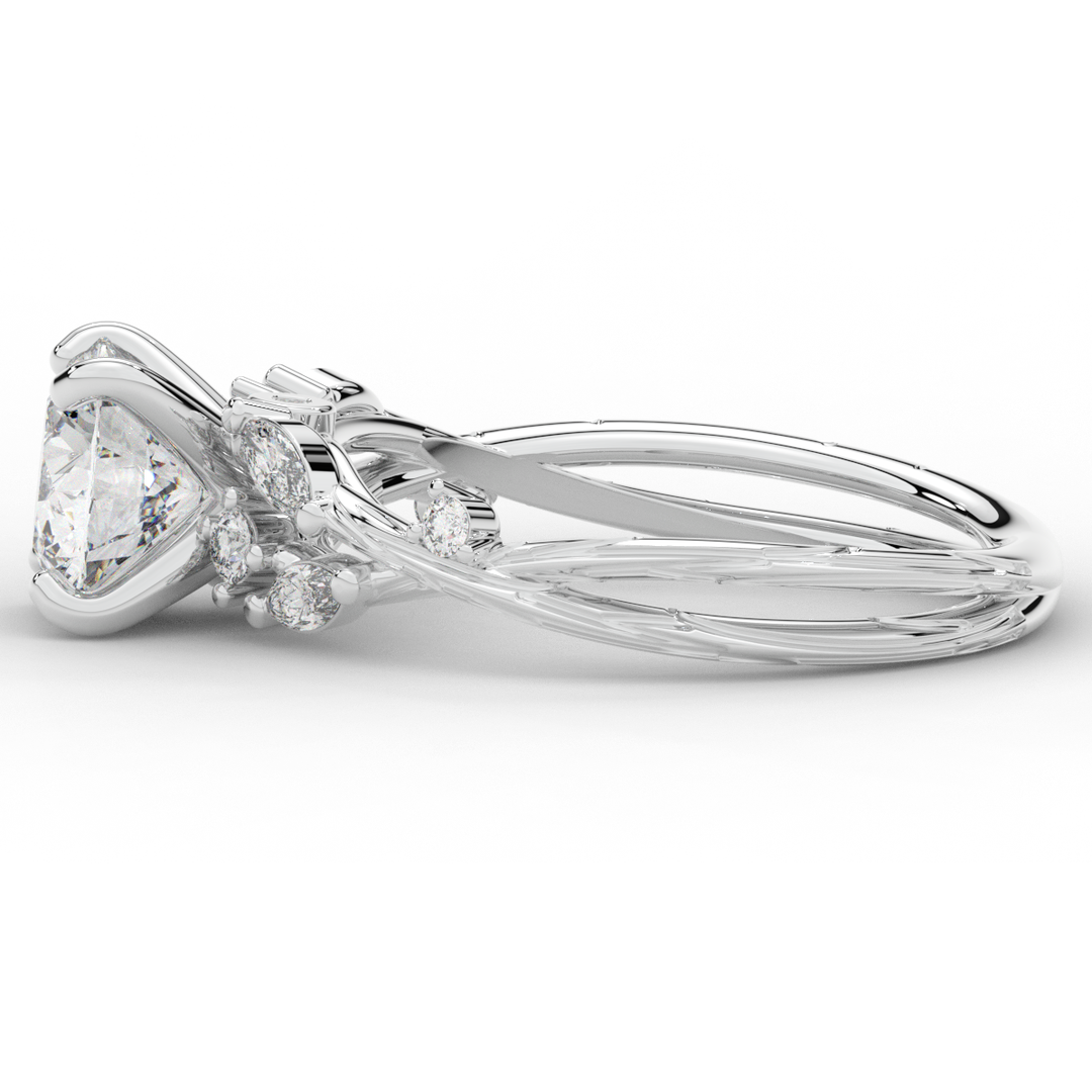 1.75CT.TW ROUND LAB DIAMOND STYLIZED VINE AND TREE BARK FINISH ENGAGEMENT RING - Nazarelle