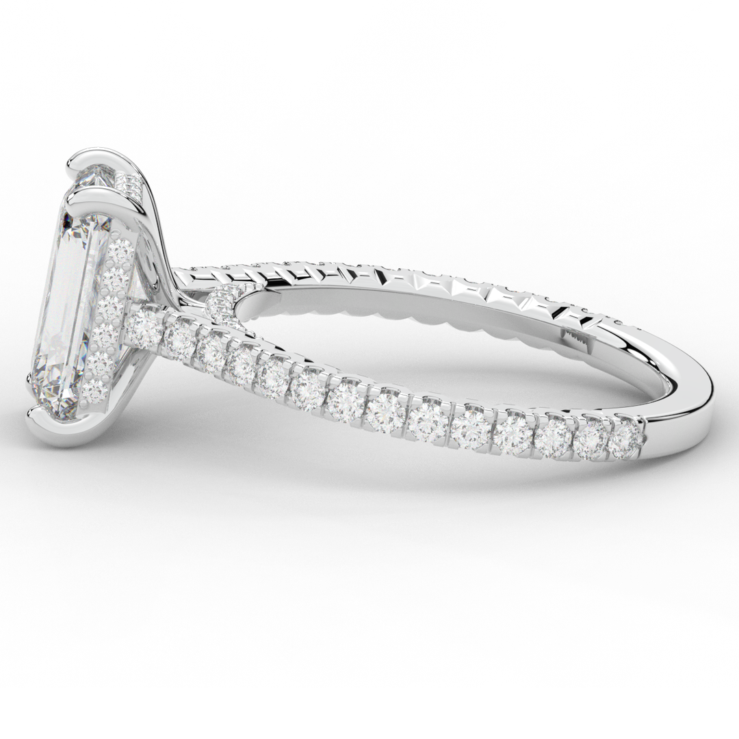 3.50CT.TW EMERALD CUT LAB DIAMOND UNDERHALO SOLITAIRE ENGAGEMENT RING - Nazarelle
