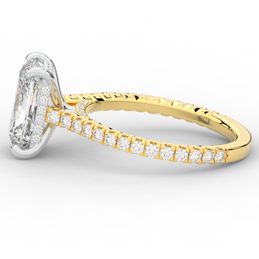 3.50CT.TW RADIANT LAB DIAMOND UNDERHALO SOLITAIRE TWO TONE ENGAGEMENT RING - Nazarelle