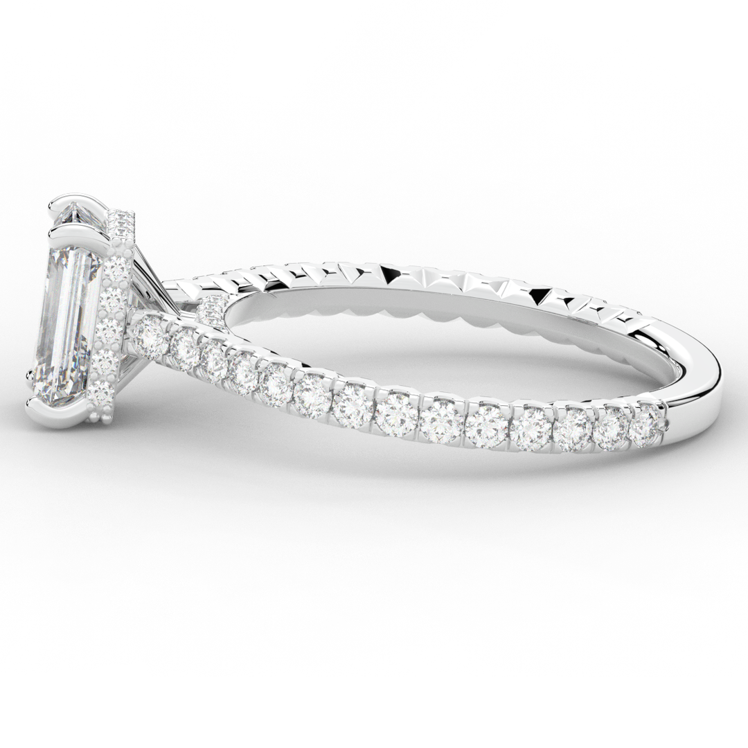 2.10CT.TW EMERALD CUT LAB DIAMOND UNDERHALO SOLITAIRE ENGAGEMENT RING - Nazarelle