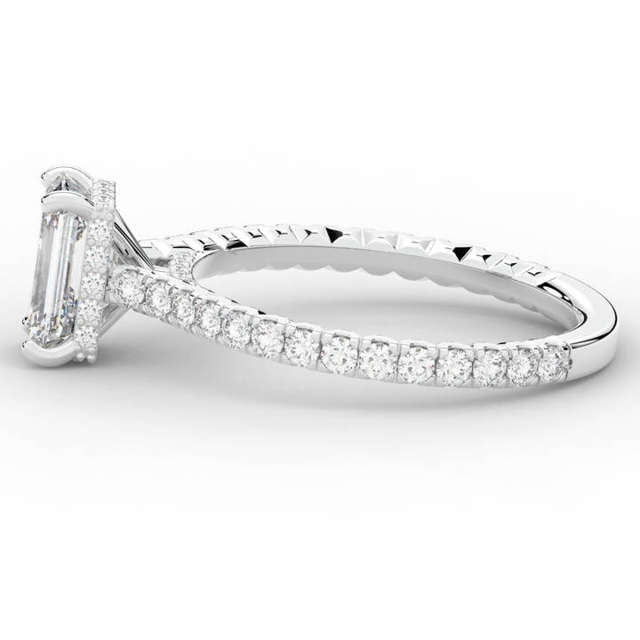 2.10CT.TW EMERALD CUT LAB DIAMOND UNDERHALO SOLITAIRE ENGAGEMENT RING - Nazarelle