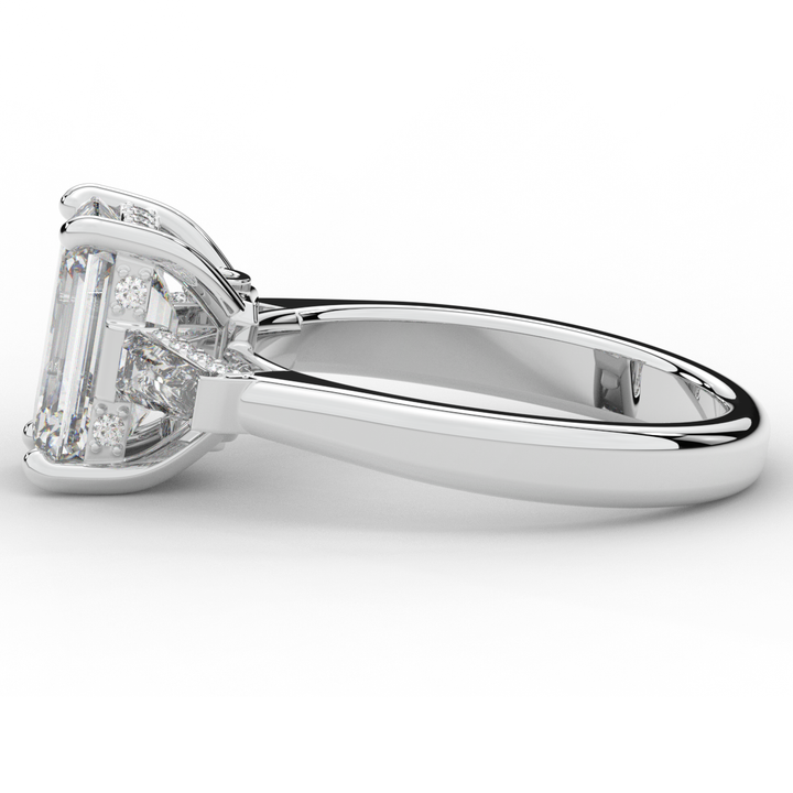 3.45CT.TW EMERALD CUT LAB DIAMOND 3 STONE ENGAGEMENT RING - Nazarelle