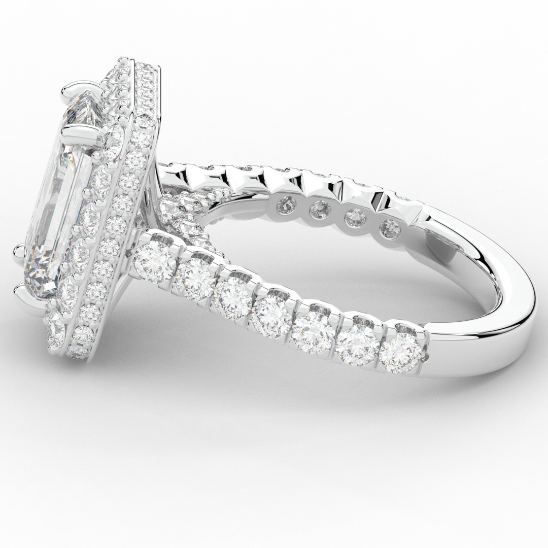 4.50CT.TW EMERALD CUT LAB DIAMOND HALO ENGAGEMENT RING - Nazarelle