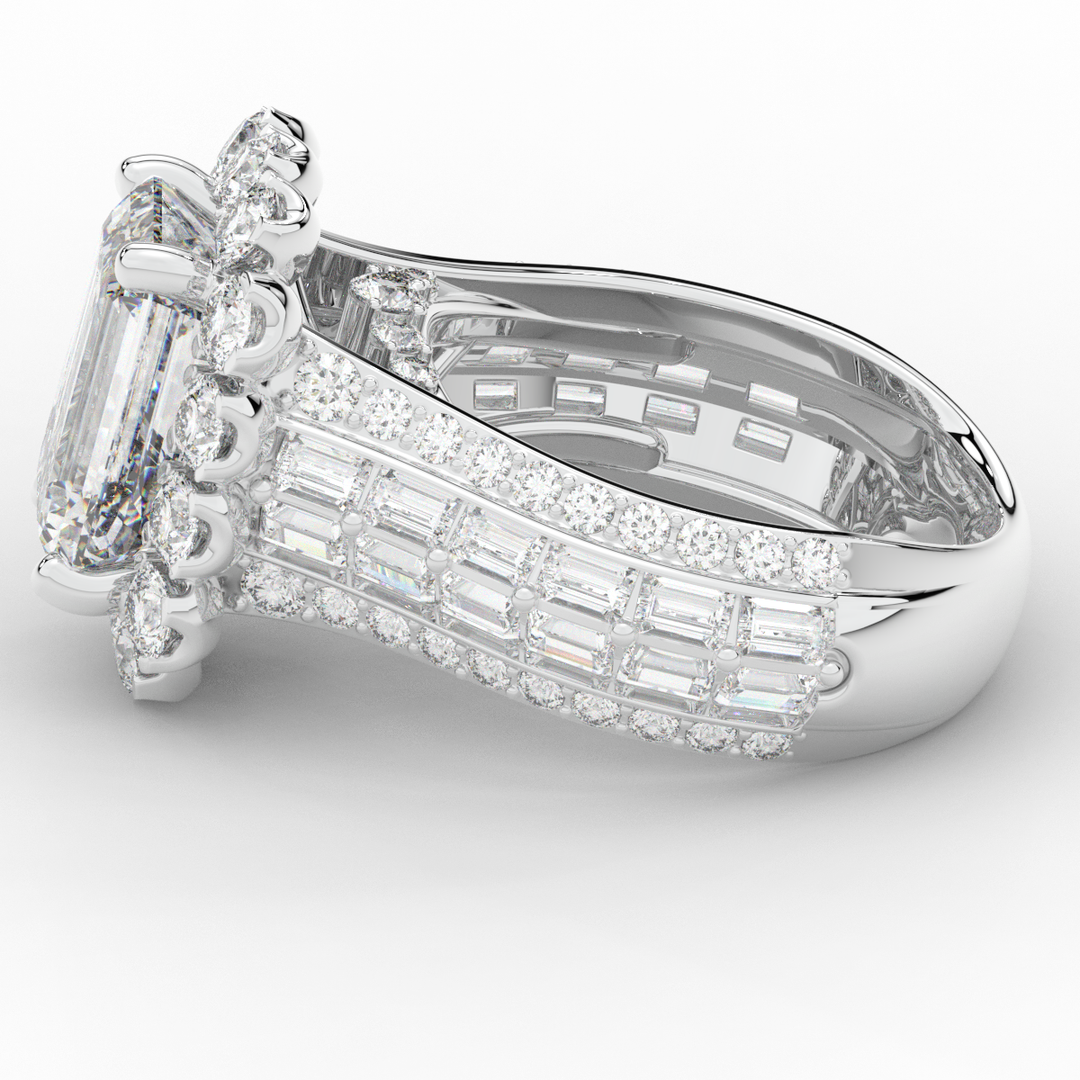 8.00CT.TW EMERALD CUT LAB DIAMOND HALO ENGAGEMENT RING - Nazarelle