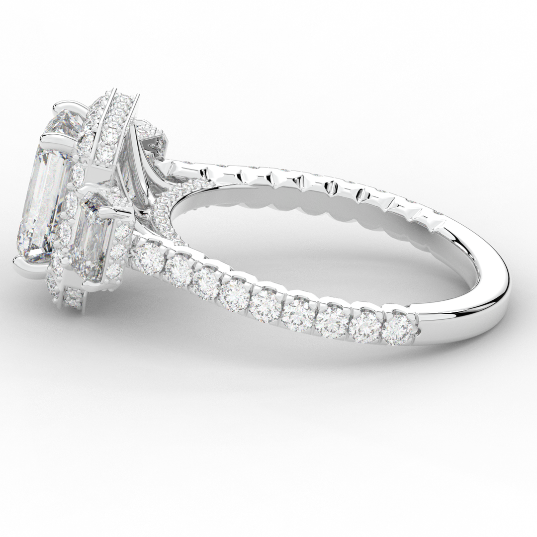 3.20CT.TW EMERALD CUT LAB DIAMOND 3 STONE ENGAGEMENT RING - Nazarelle