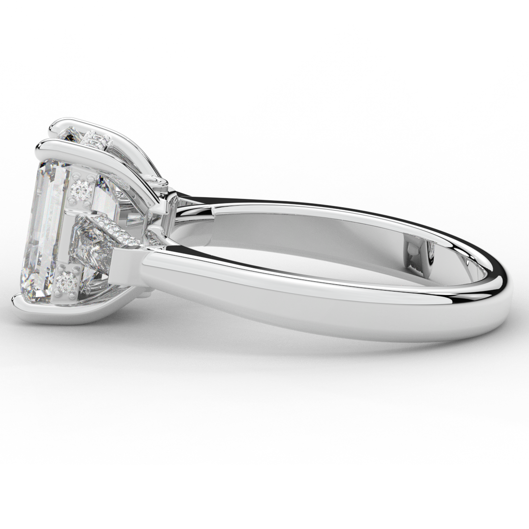 3.45CT.TW EMERALD CUT LAB DIAMOND 3 STONE ENGAGEMENT RING - Nazarelle