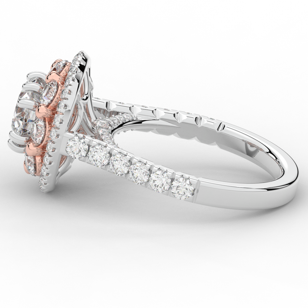 2.70CT.TW ROUND LAB DIAMOND DOUBLE HALO TWO TONE ENGAGEMENT RING - Nazarelle
