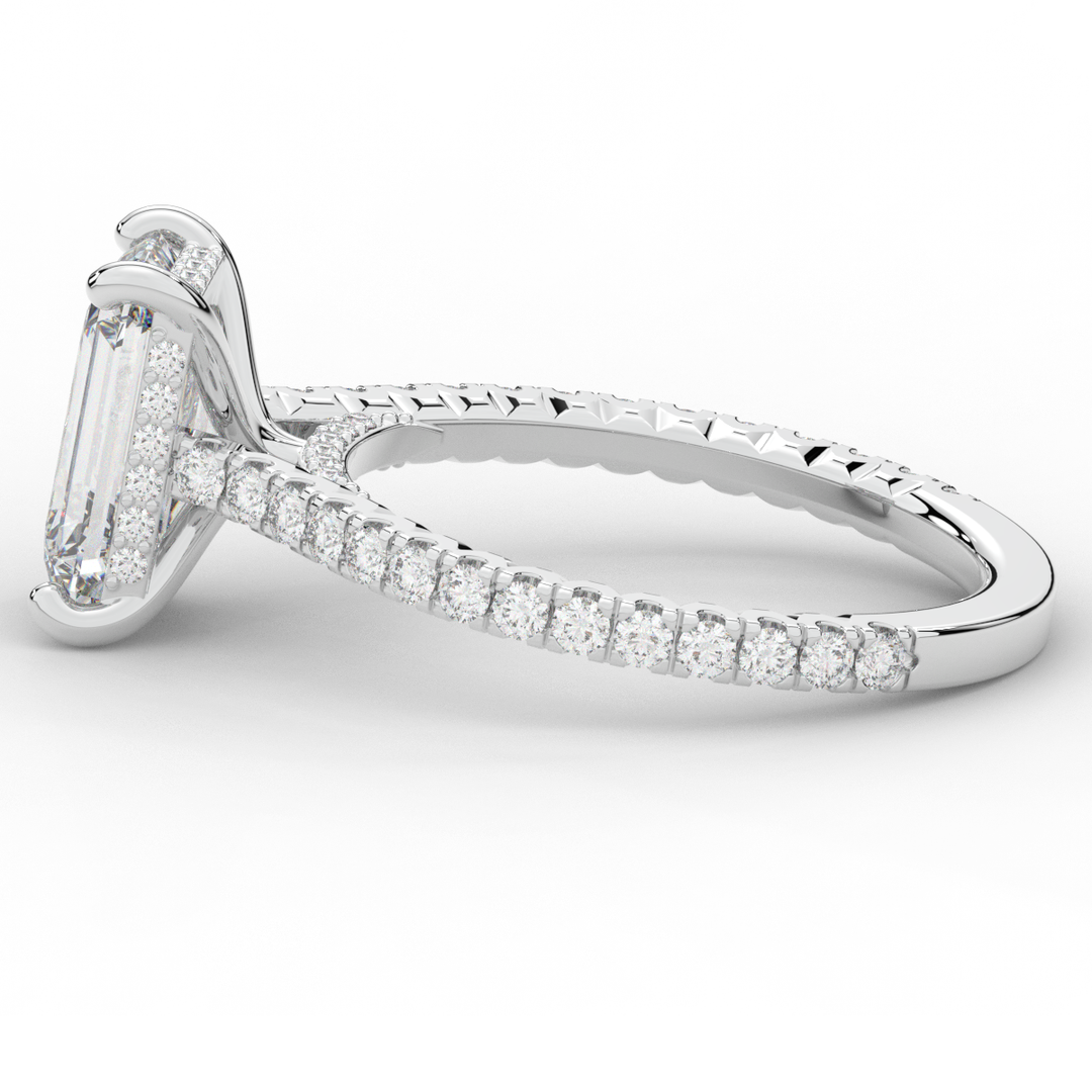 3.50CT.TW EMERALD CUT LAB DIAMOND UNDERHALO SOLITAIRE ENGAGEMENT RING - Nazarelle
