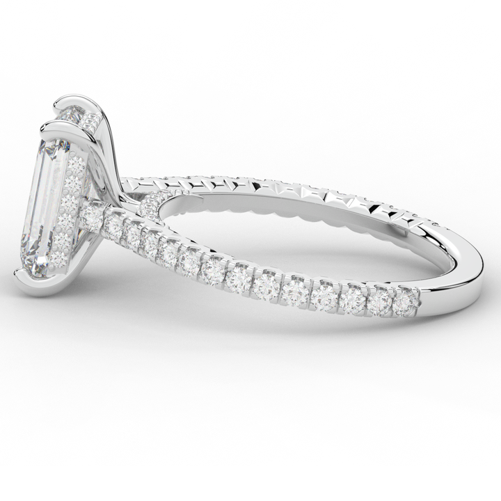 3.50CT.TW EMERALD CUT LAB DIAMOND UNDERHALO SOLITAIRE ENGAGEMENT RING - Nazarelle