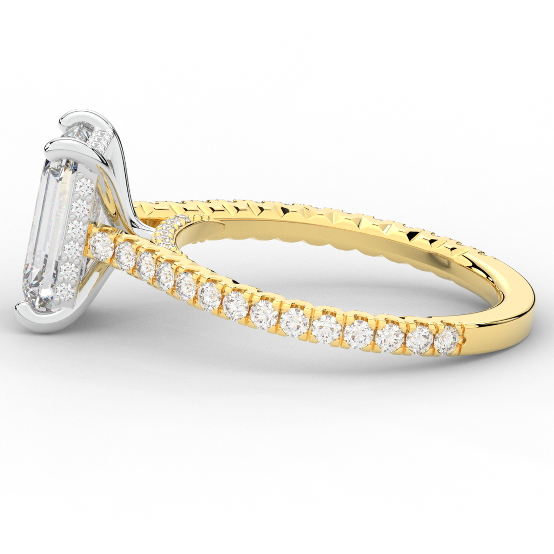 3.50CT.TW EMERALD CUT LAB DIAMOND UNDERHALO SOLITAIRE TWO TONE ENGAGEMENT RING - Nazarelle