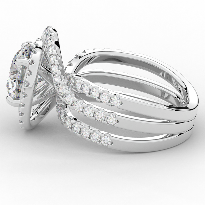 3.90CT.TW ROUND LAB DIAMOND TWIST HALO ENGAGEMENT RING - Nazarelle