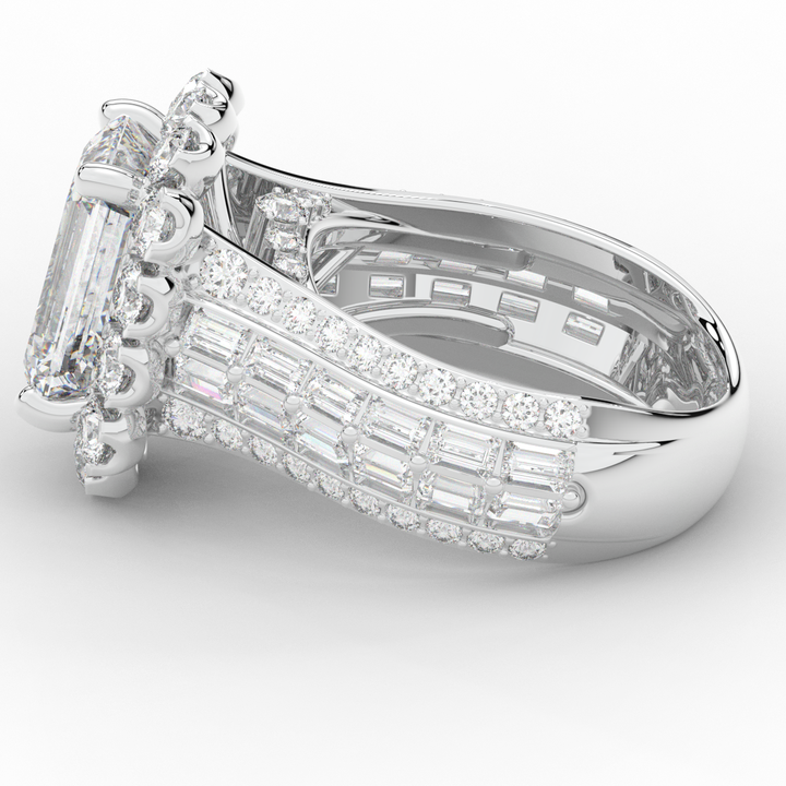 8.00CT.TW EMERALD CUT LAB DIAMOND HALO ENGAGEMENT RING - Nazarelle
