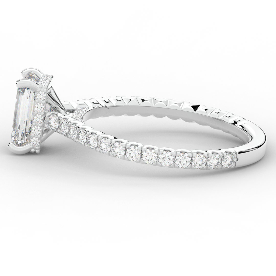 2.10CT.TW EMERALD CUT LAB DIAMOND UNDERHALO SOLITAIRE ENGAGEMENT RING - Nazarelle