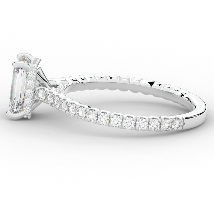 2.10CT.TW EMERALD CUT LAB DIAMOND UNDERHALO SOLITAIRE ENGAGEMENT RING - Nazarelle