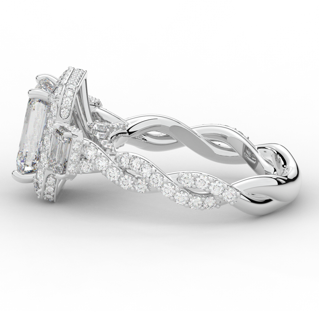 4.70CT.TW EMERALD CUT LAB DIAMOND 3 STONE ENGAGEMENT RING - Nazarelle
