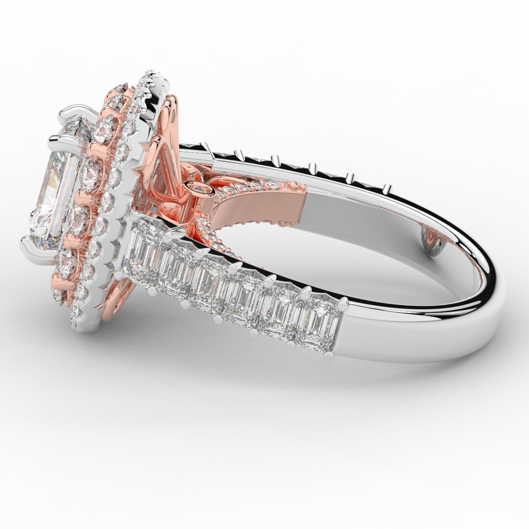 4.70CT.TW RADIANT LAB DIAMOND DOUBLE HALO TWO TONE ENGAGEMENT RING - Nazarelle