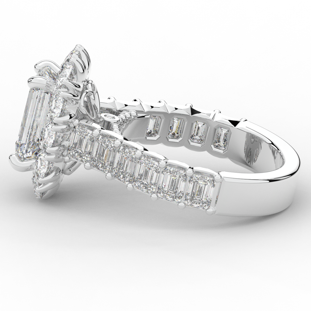 6.00CT.TW EMERALD CUT LAB DIAMOND HALO ENGAGEMENT RING - Nazarelle