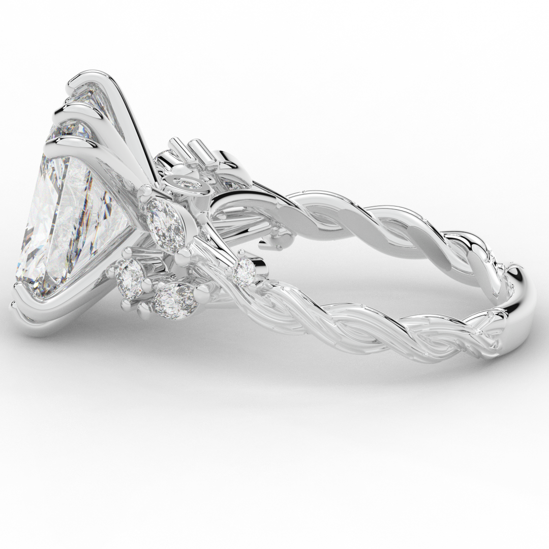 5.30CT.TW RADIANT LAB DIAMOND STYLIZED VINE AND TREE BARK FINISH ENGAGEMENT RING - Nazarelle