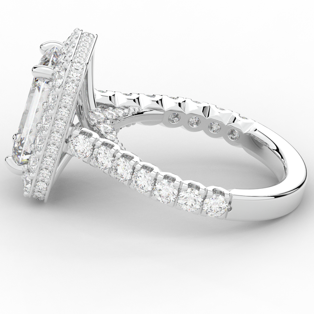 4.50CT.TW EMERALD CUT LAB DIAMOND HALO ENGAGEMENT RING - Nazarelle
