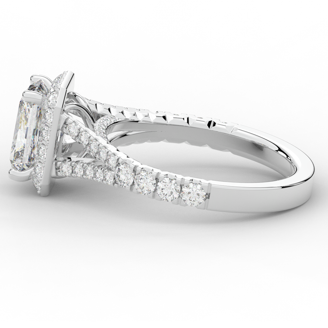 2.60CT.TW RADIANT LAB DIAMOND SPLIT SHANK HALO ENGAGEMENT RING - Nazarelle