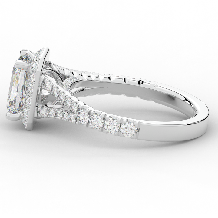 2.60CT.TW RADIANT LAB DIAMOND SPLIT SHANK HALO ENGAGEMENT RING - Nazarelle