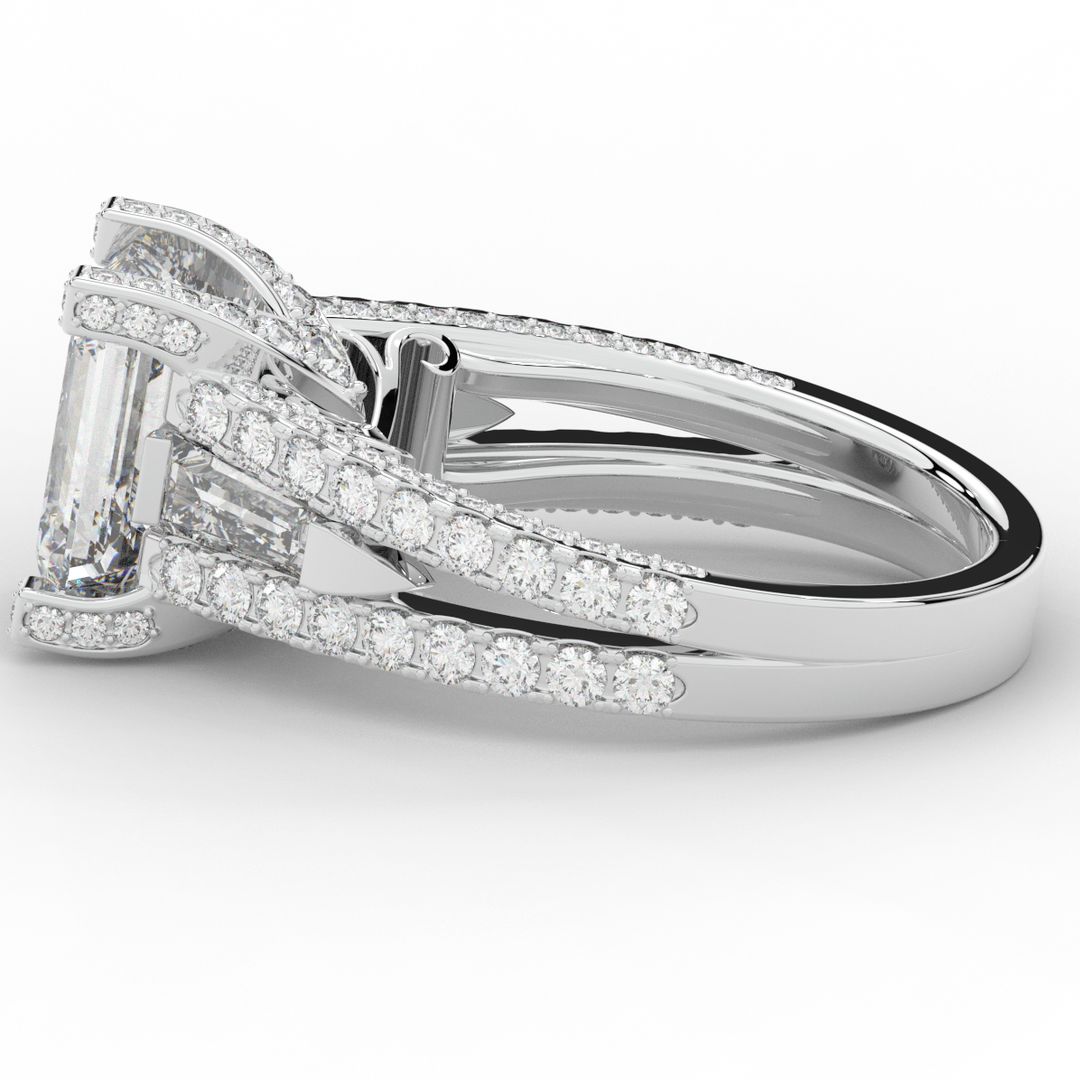 4.60CT.TW EMERALD CUT LAB DIAMOND SPLIT SHANK ENGAGEMENT RING - Nazarelle