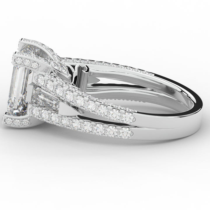4.60CT.TW EMERALD CUT LAB DIAMOND SPLIT SHANK ENGAGEMENT RING - Nazarelle