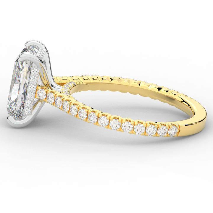 3.50CT.TW RADIANT LAB DIAMOND UNDERHALO SOLITAIRE TWO TONE ENGAGEMENT RING - Nazarelle