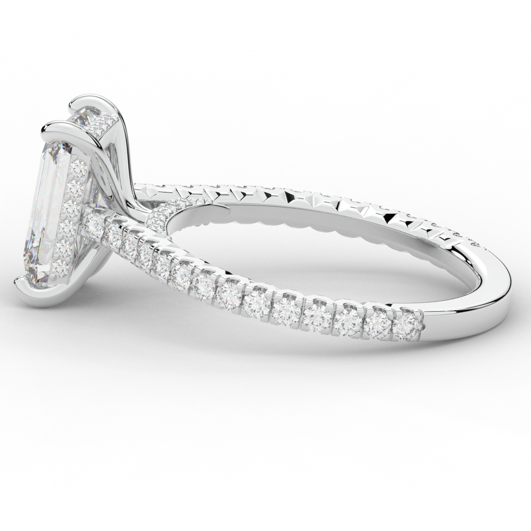3.50CT.TW EMERALD CUT LAB DIAMOND UNDERHALO SOLITAIRE ENGAGEMENT RING - Nazarelle
