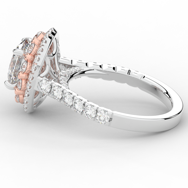 3.30CT.TW OVAL LAB DIAMOND DOUBLE HALO TWO TONE ENGAGEMENT RING - Nazarelle
